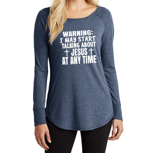 "WARNING I MAY START TALKING ABOUT JESUS" Stylish Long-Sleeve Tee