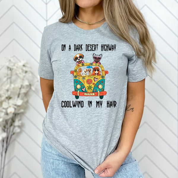 "ON A DARK DESERT HIGHWAY COOLWIND IN MY HAIR" Unisex T-Shirt.
