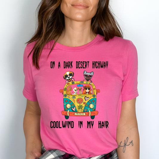 "ON A DARK DESERT HIGHWAY COOLWIND IN MY HAIR" Unisex T-Shirt.