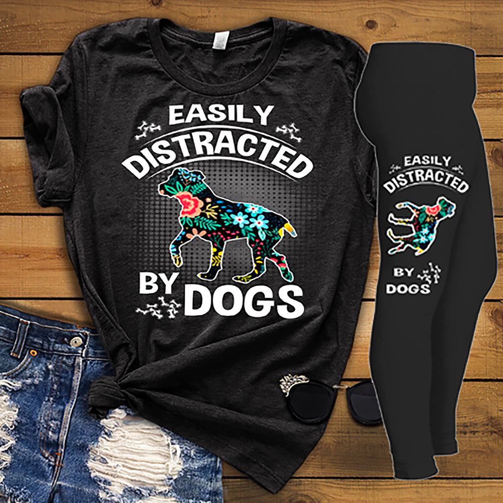 "Combo Pack Of"(Easily Distracted By Dogs) "shirt and legging combo for women"(Flat Shipping)