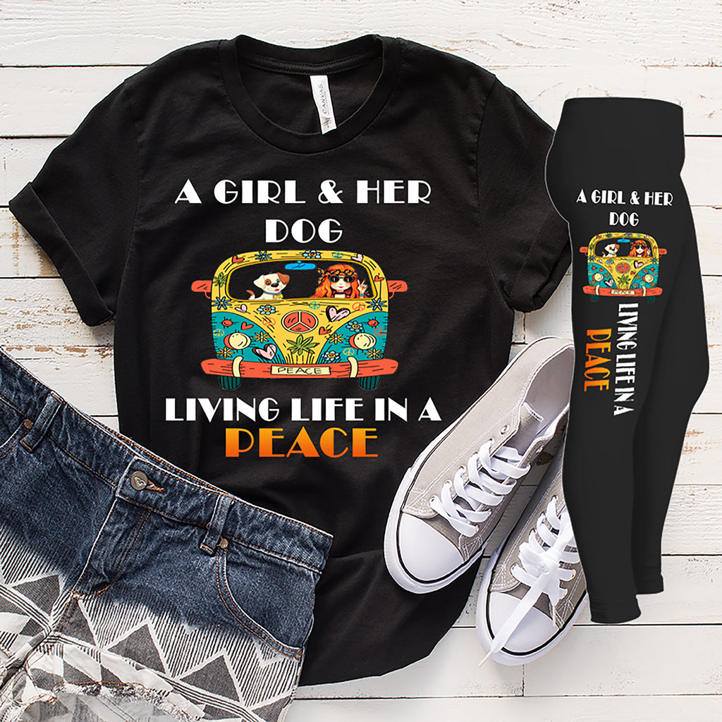 "Combo Pack Of"(A GIRL AND HER DOG LIVING LIFE IN A PEACE) "shirt and legging combo for women"(Flat Shipping)